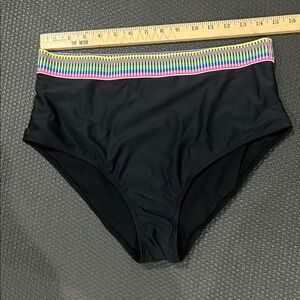 Classic Black Bikini with Vibrant Striped Waistband